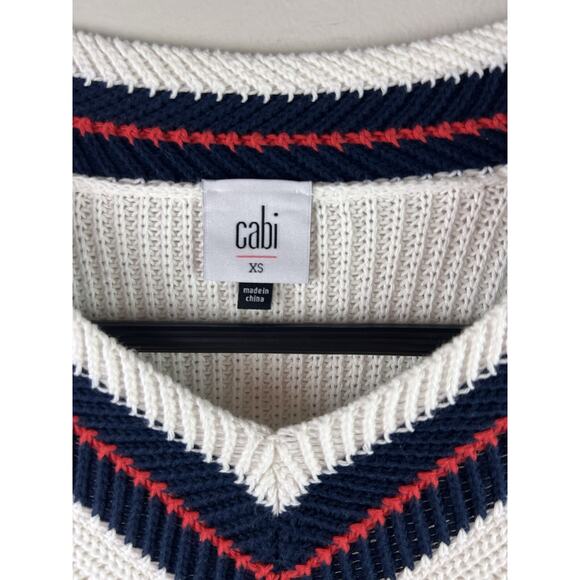 Cabi Sweater Ace Pullover Tennis White Old Money Preppy Split Hem EUC XS - Picture 3 of 7